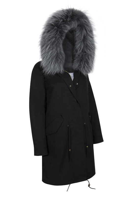 Black Parka with Grey Faux Lining and Hood (Long) – South West Ten