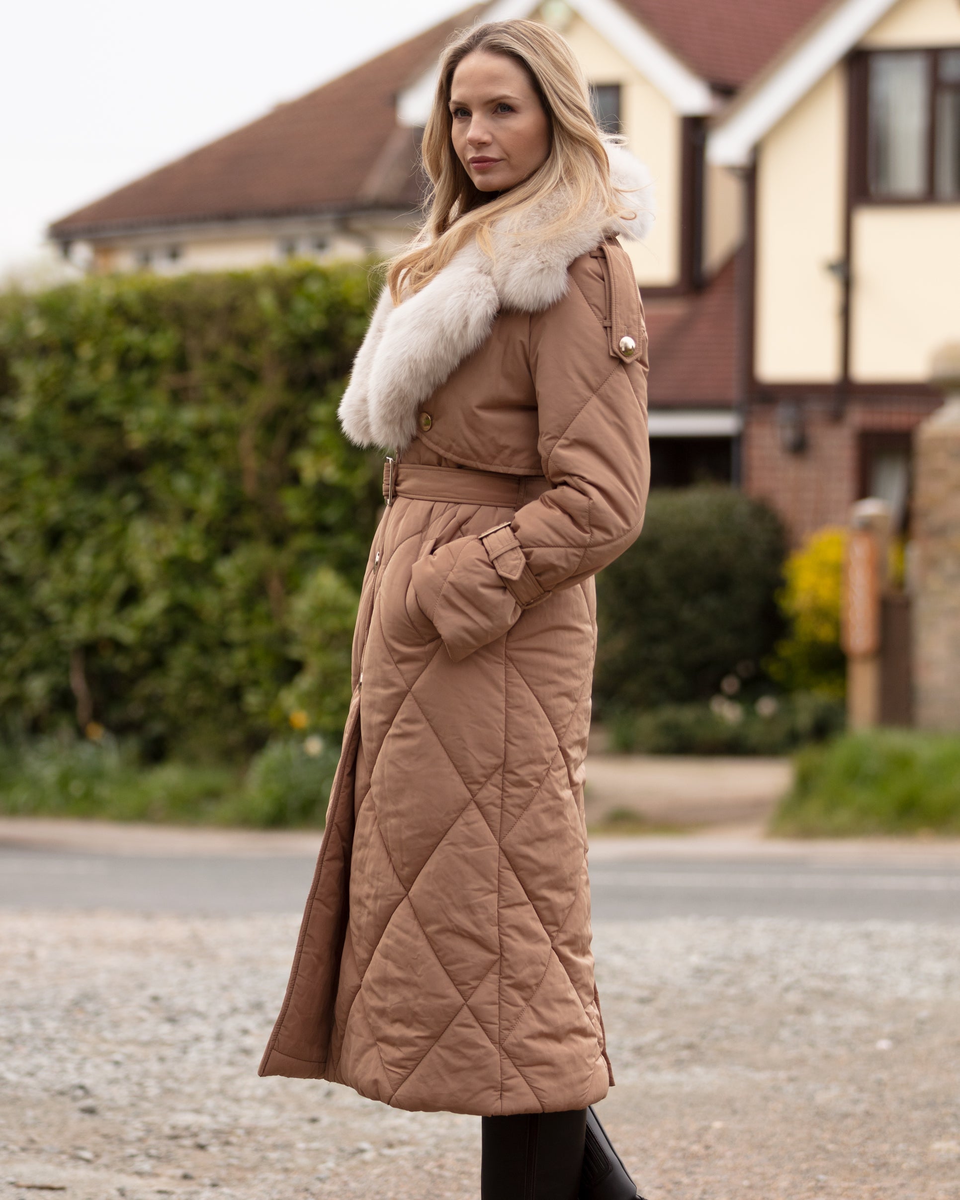 Richmond Padded Trench Coat with Detachable Fur Collar – South