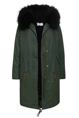 Khaki Parka with Black Faux Lining and Hood (Long)